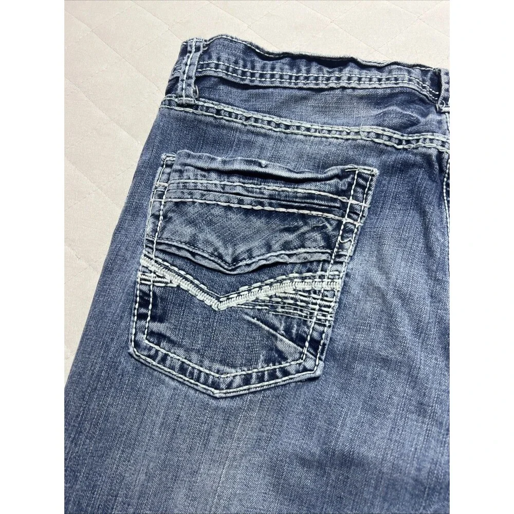 BKE Denim Tyler Straight Jeans Men's 36R(36x32) Dark Wash Factory Distressing
